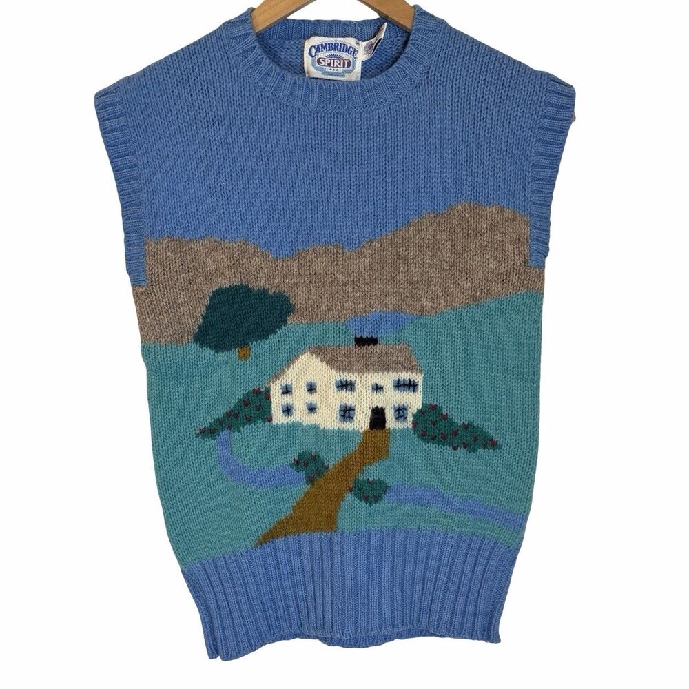 Vintage Cambridge Spirit 100% Wool Shetland Sweater Vest Women's M Country House
